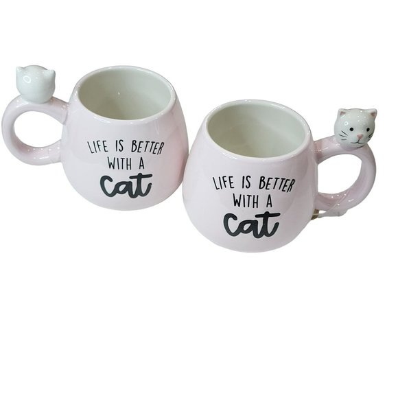 Set Of 2 Kitten Figurine Pink Ceramic Coffee Mug 16Oz Life Is Better With a‎ Cat - Picture 2 of 16